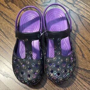 Colorful Women's Clogs with Black and Purple Design